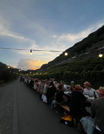 Tavolata in the Valais in the evening